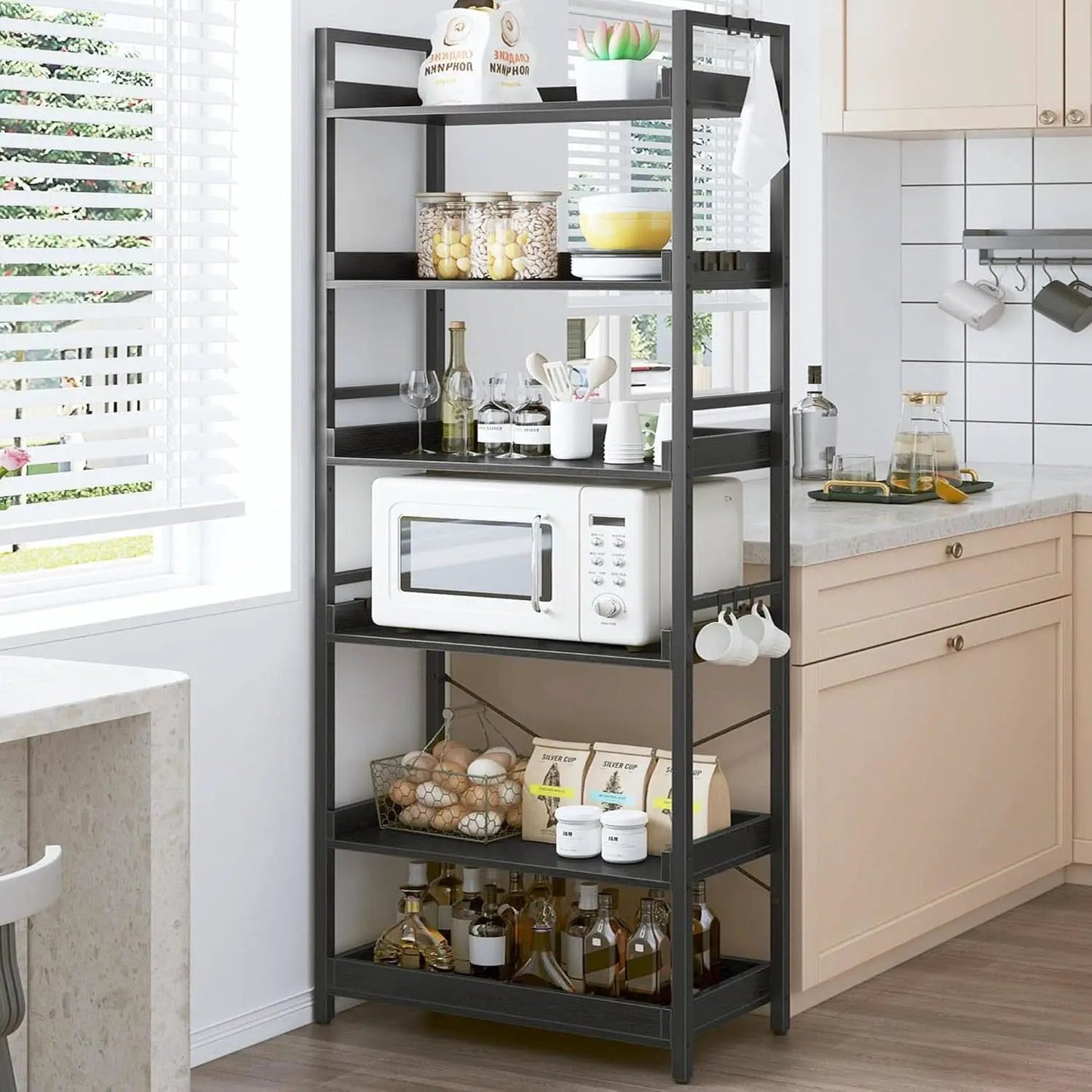 Adjustable Industrial Bookshelf 70 Inch Black Metal from PriceLows™
