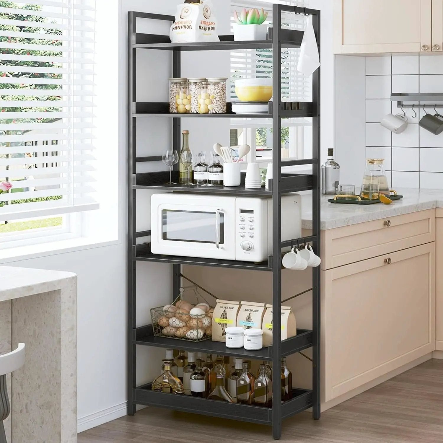 Adjustable Industrial Bookshelf 70 Inch Black Metal from PriceLows™