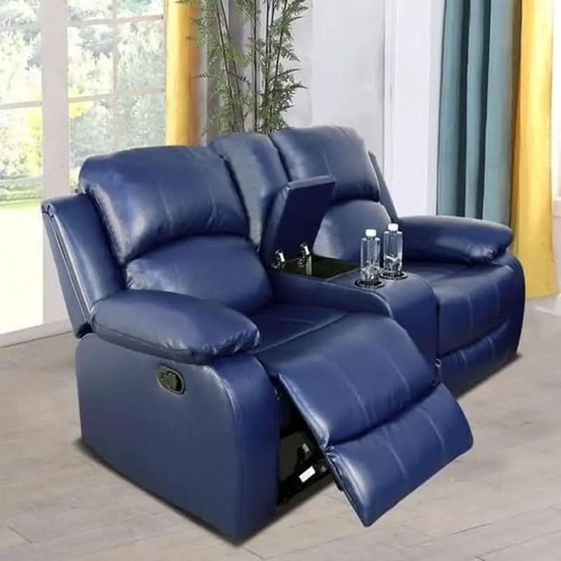Manual Leather Recliner Sofa Set Blue Living Room Furniture from PriceLows™