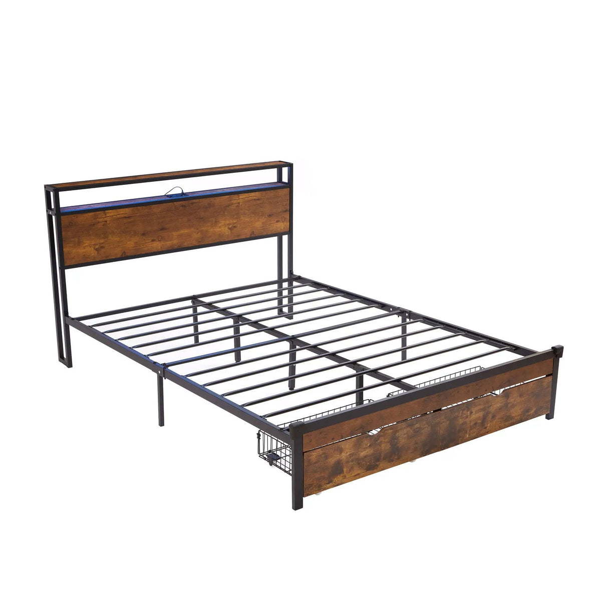 Modern Metal Bed Frame | USB Charging | Dual Storage Drawers | LED Headboard