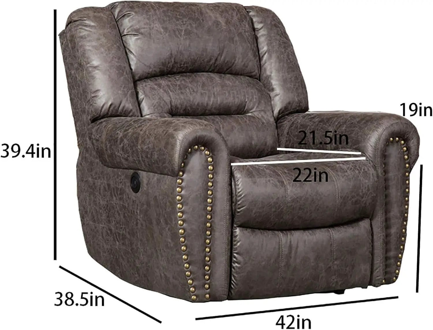 Electric Recliner Chair Smoky Gray With USB Port Theater from PriceLows™