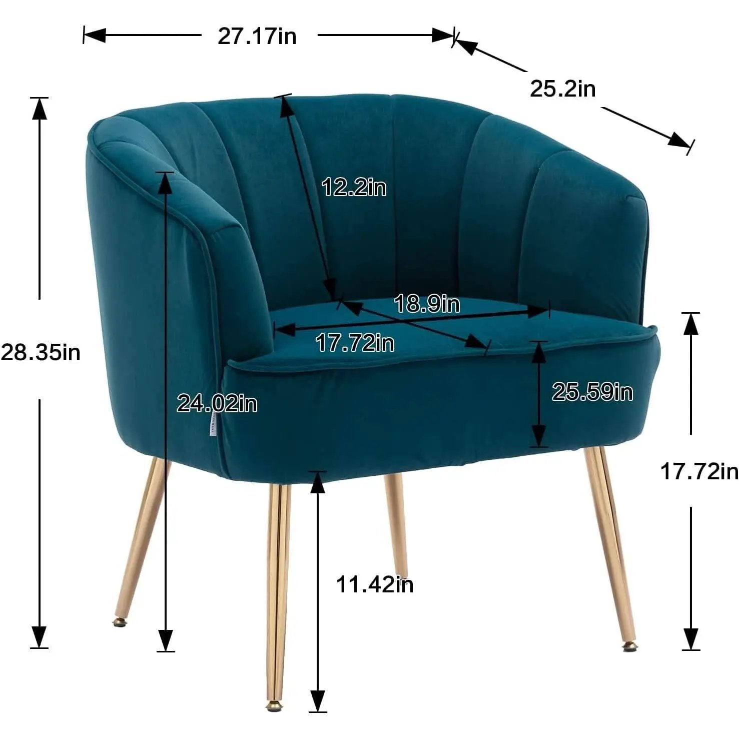 Teal Velvet Accent Chair With Golden Legs Ultra Plush from PriceLows™