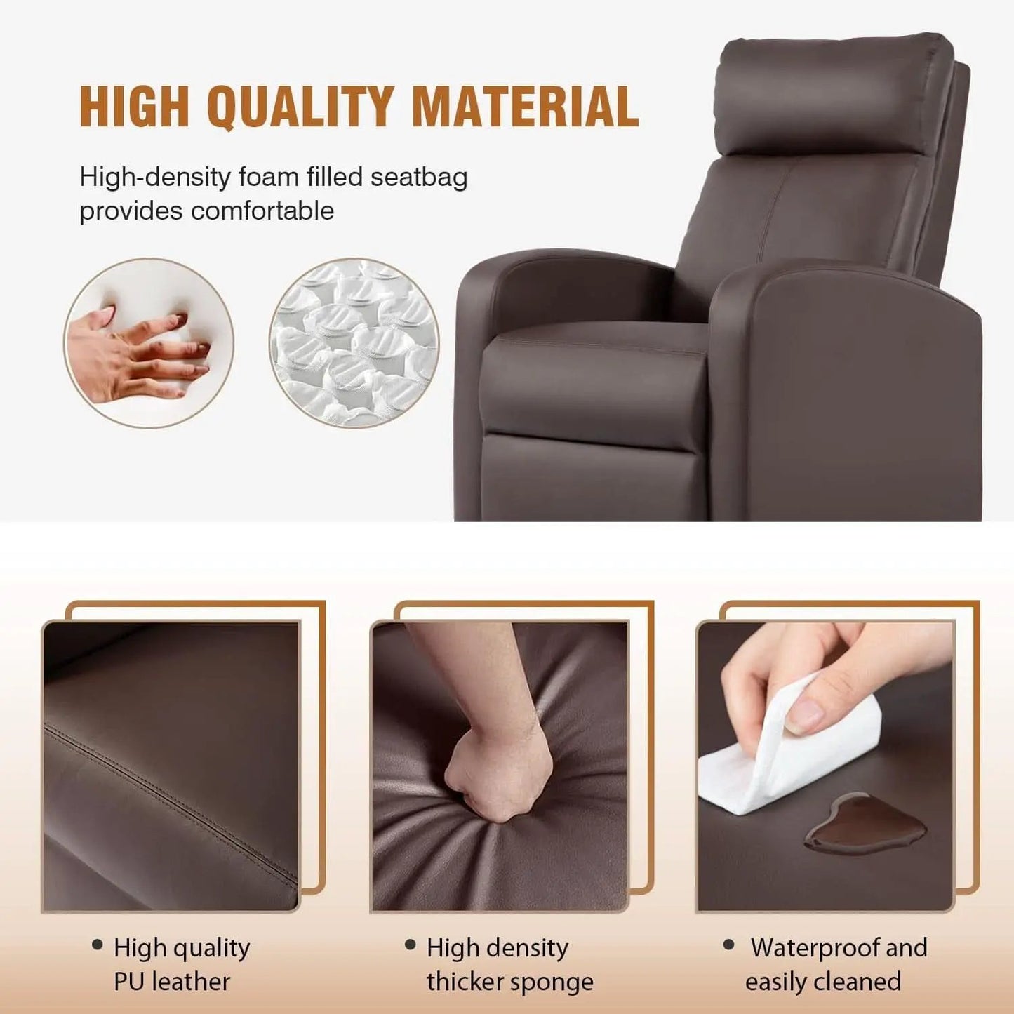 Brown Leather Recliner Chair For Living Room Home Theater from PriceLows™
