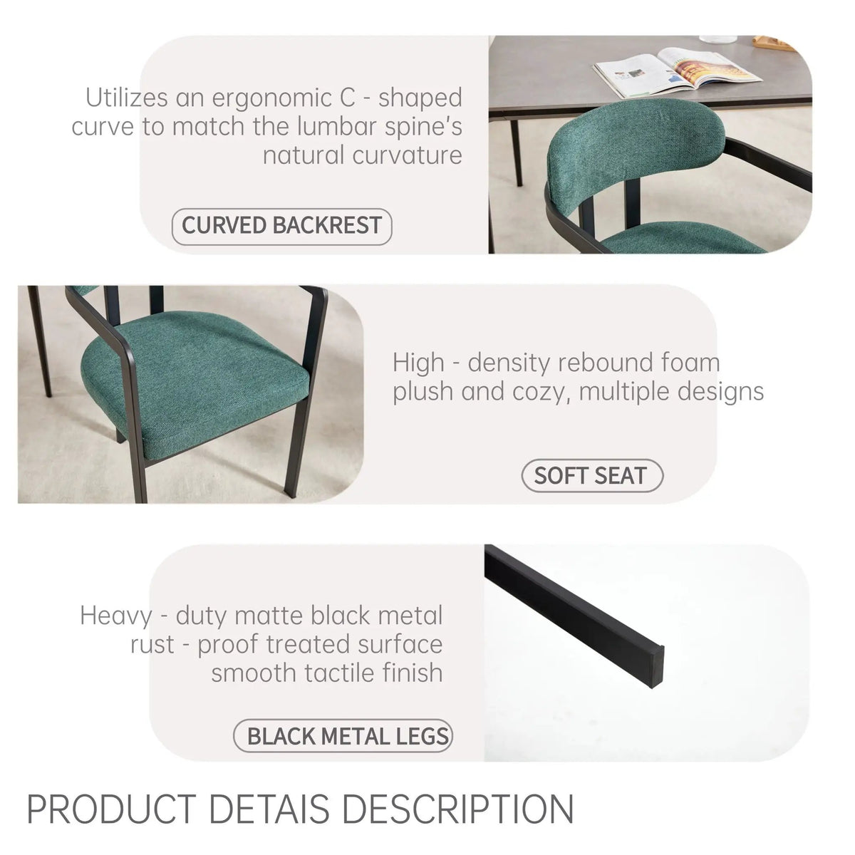 Dining Arm Chairs | Set Of 2 | Matte Metal Legs | Curved Ergonomic Backrest