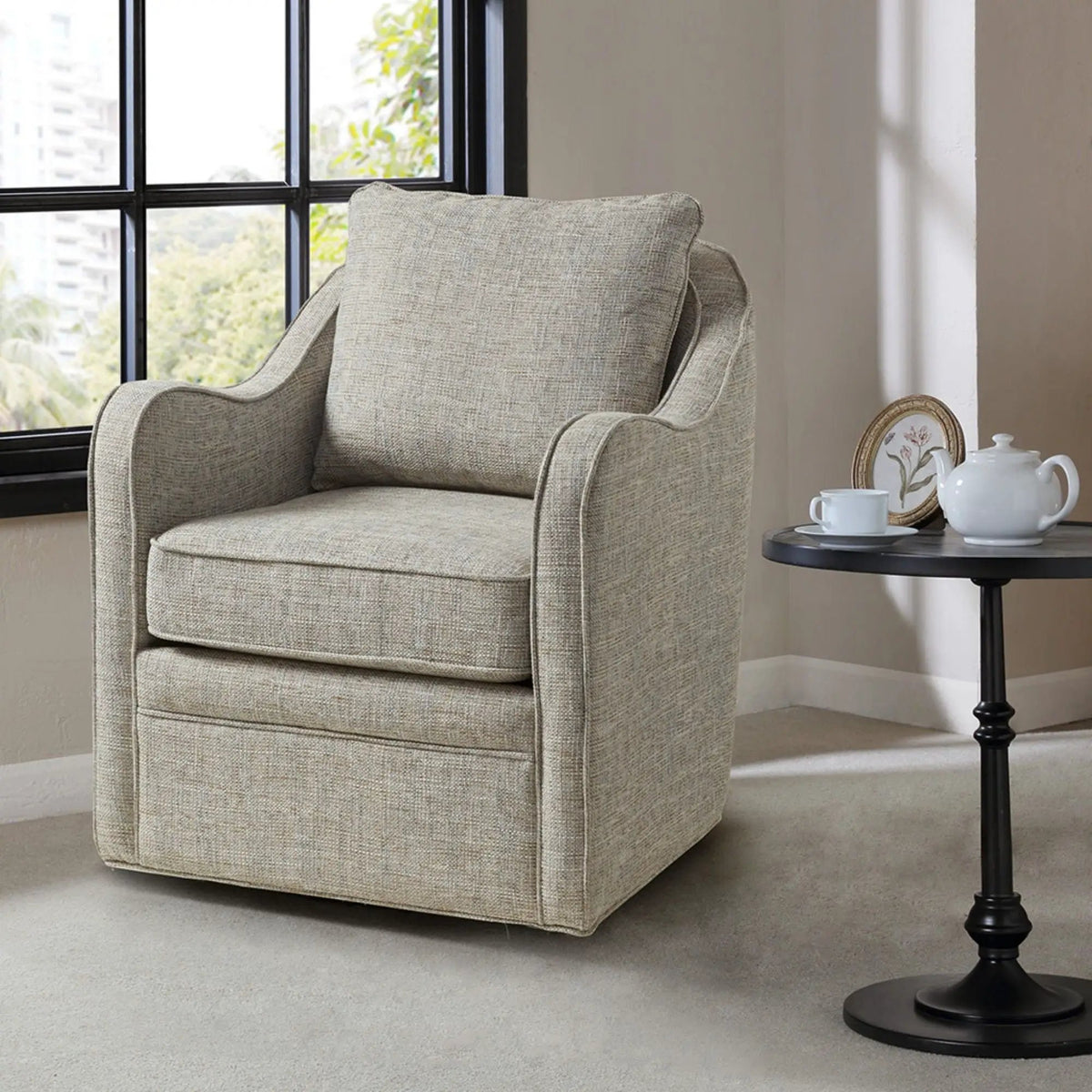 Wide Seat Swivel Arm Chair | 360 Degree Rotation | 300 Lb Capacity | Loose Back Pillow