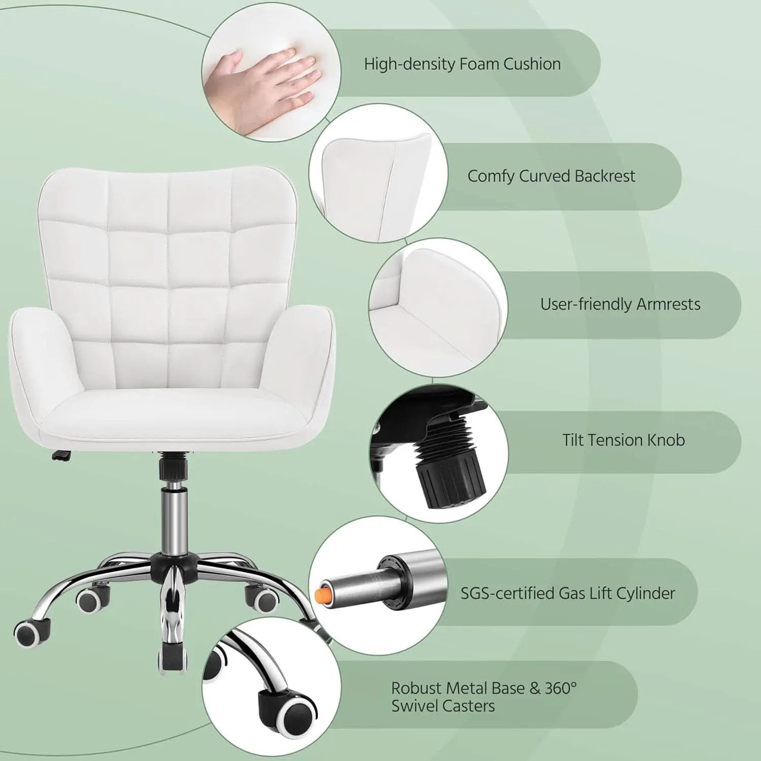 Ergonomic Faux Leather Office Chair White Adjustable from PriceLows™