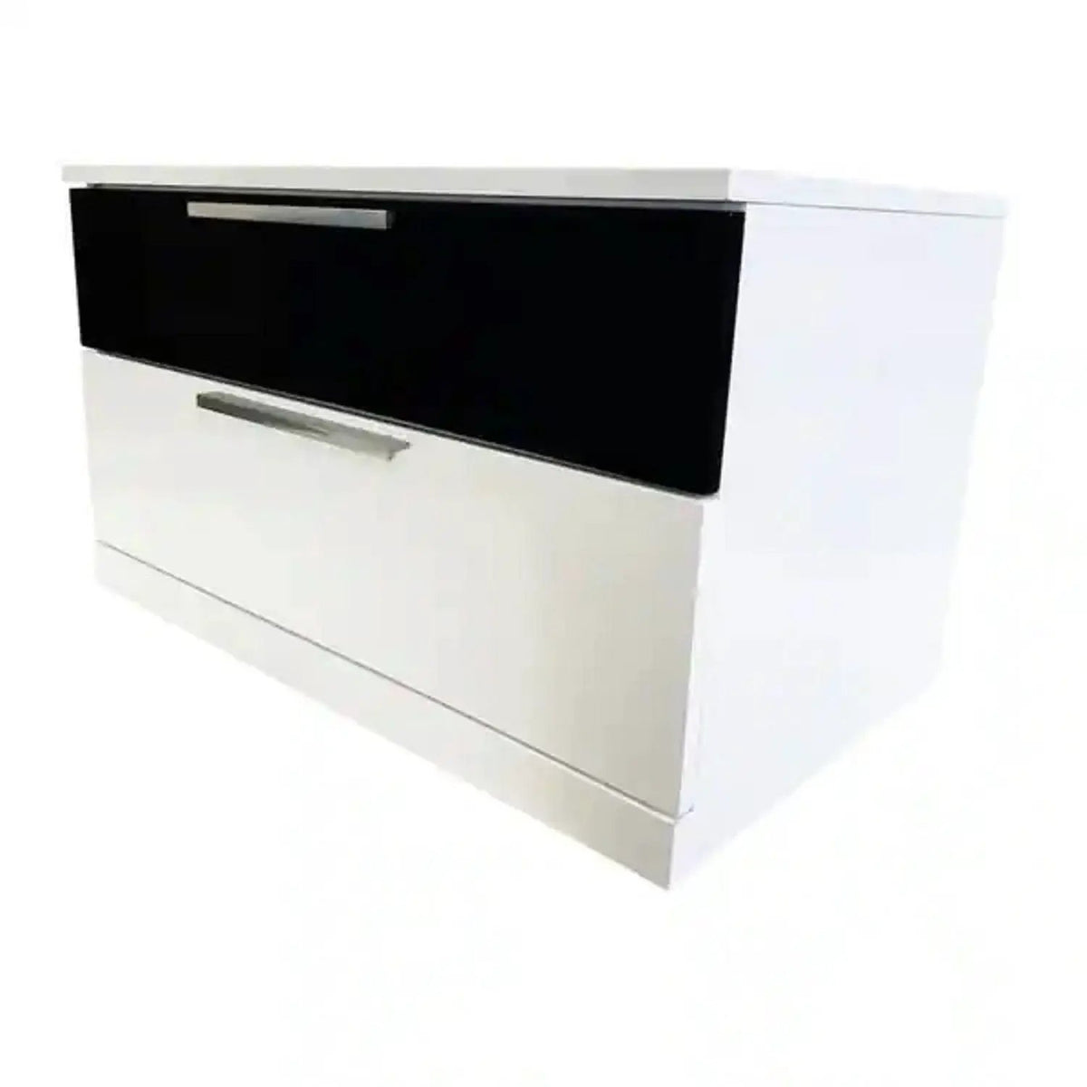 Nightstand | Dual Drawers | High Gloss Finish | White And Black