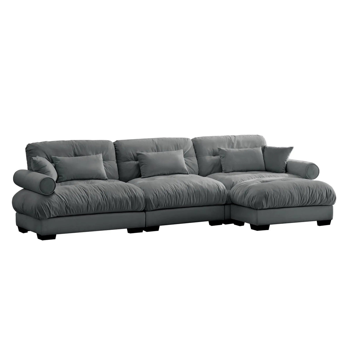 Modular Sectional Sofa | Deep Comfort Cushions | Vintage Fabric Ottoman