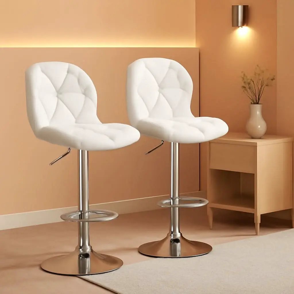 Pair Of White PU Leather Height Adjustable Bar Stools from PriceLows™