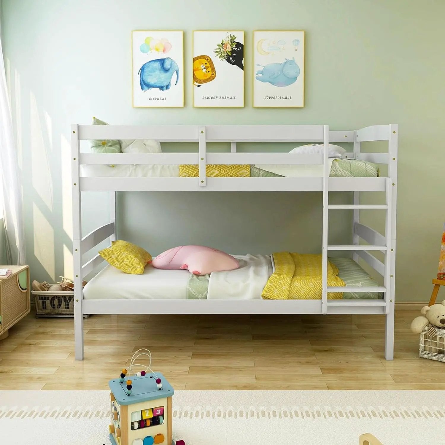 White Twin Over Twin Bunk Bed With Integrated Ladder from PriceLows™