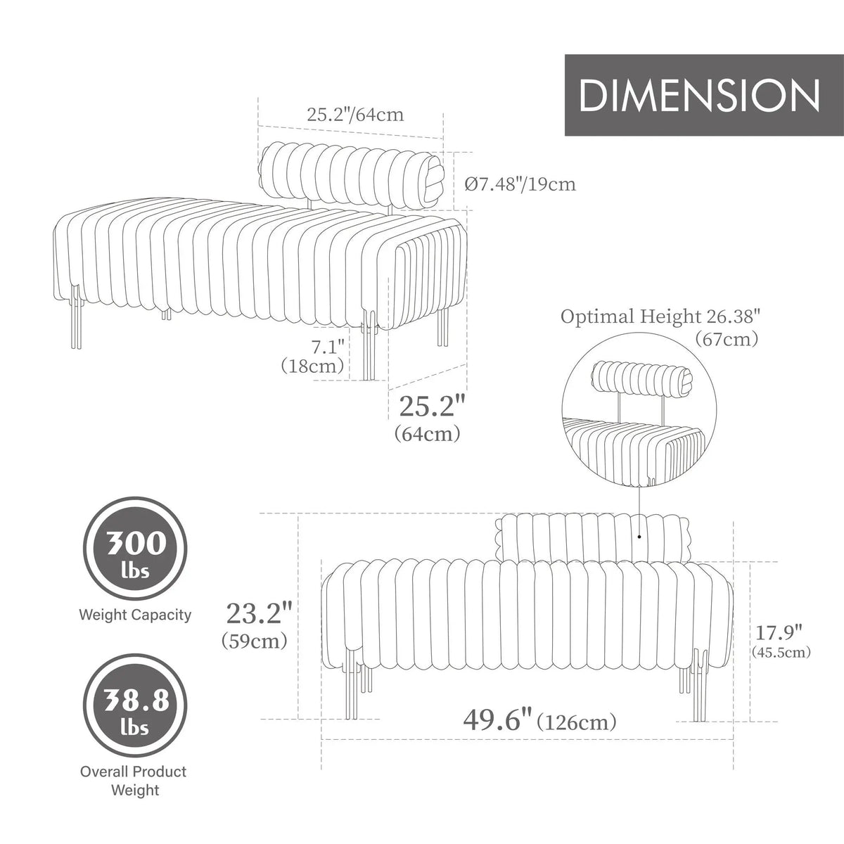 Mini Loveseat | Adjustable Backrest | Soft Upholstery | Sleek Elegant Design