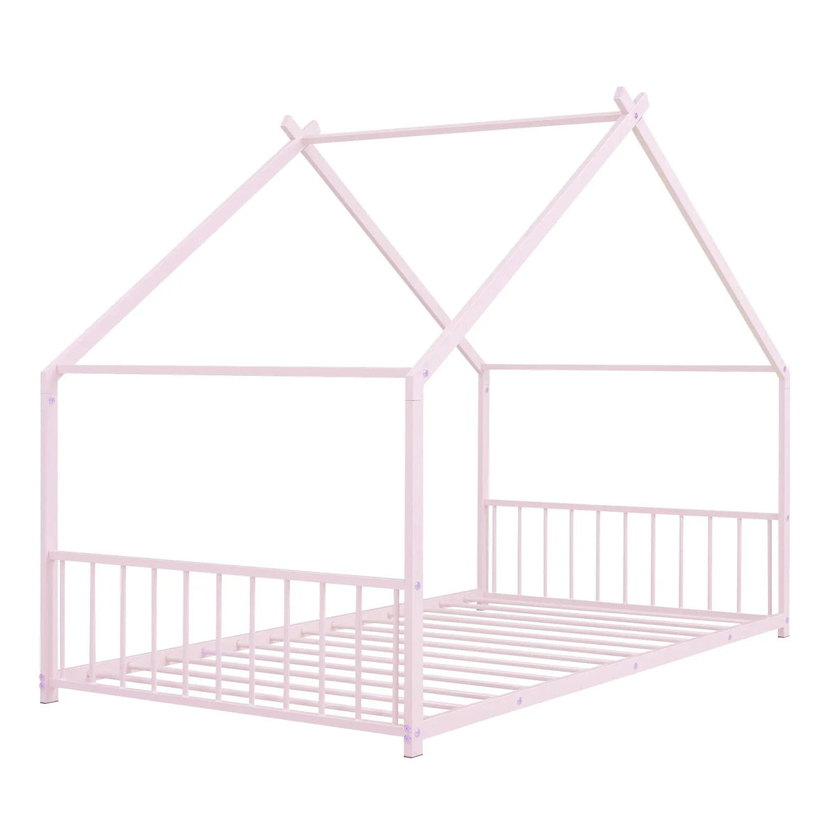 Metal House Bed | Roof Design | Semi-Enclosed Play Space | Contemporary Neutral Finish