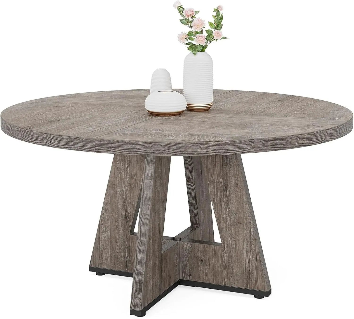 Round Dining Table 47 Inch Wood Farmhouse Grey Kitchen from PriceLows™