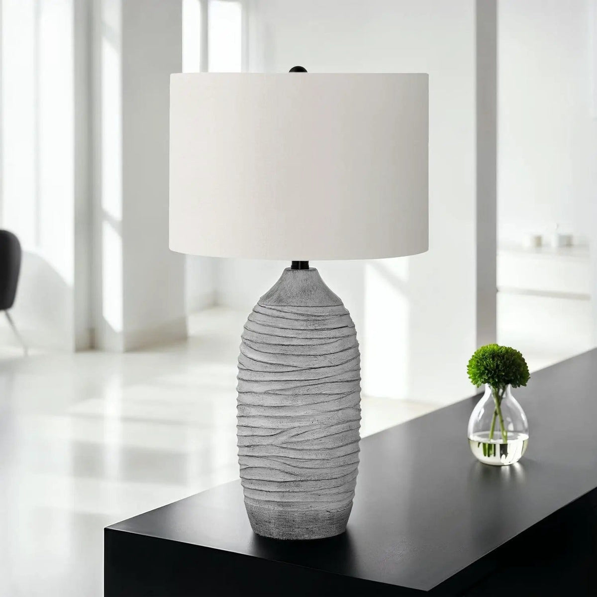 Lighting, Table Lamp Modern - | 15 x 15 x 27 in | Linen | Gray