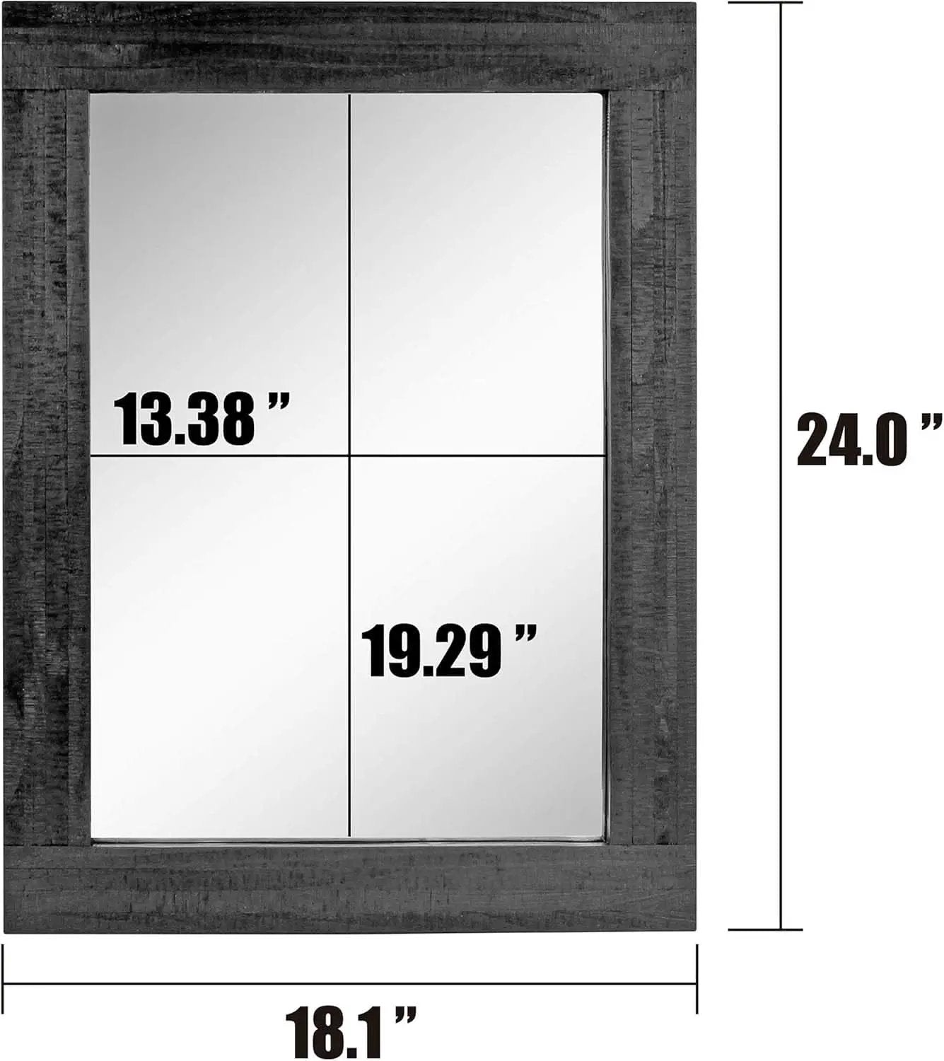 24x18 Inch Rectangle Black Wood Frame Wall Mirror With Attached Hanging Brackets Rustic Decor from PriceLows™