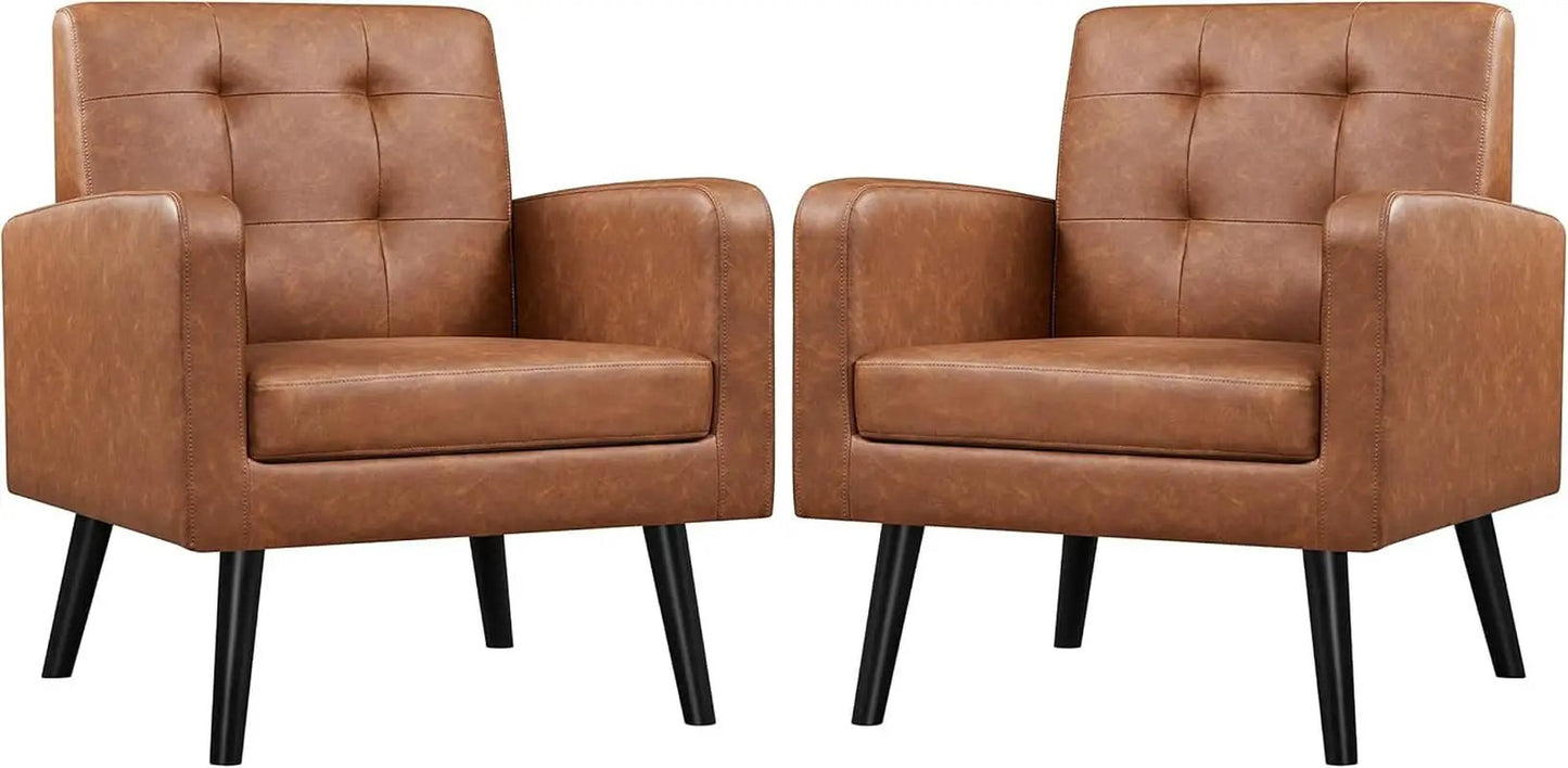 Brown PU Leather Midcentury Upholstered Ergonomic Armchair from PriceLows™