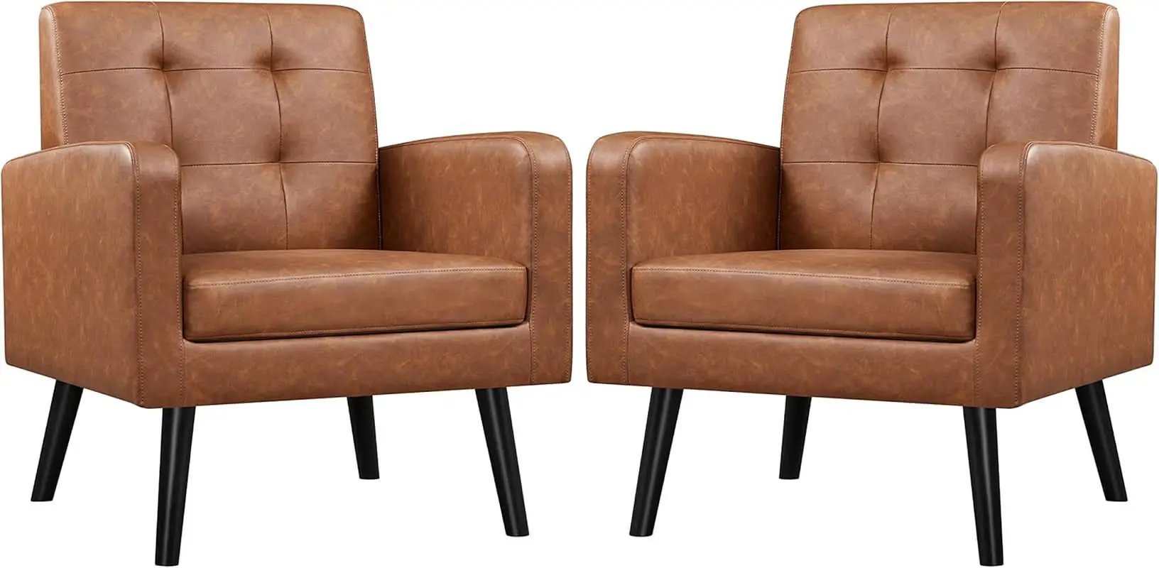 Brown PU Leather Midcentury Upholstered Ergonomic Armchair from PriceLows™
