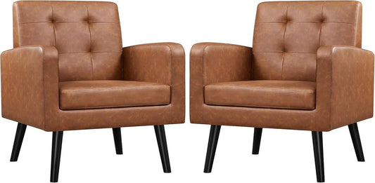 Brown PU Leather Midcentury Upholstered Ergonomic Armchair from PriceLows™