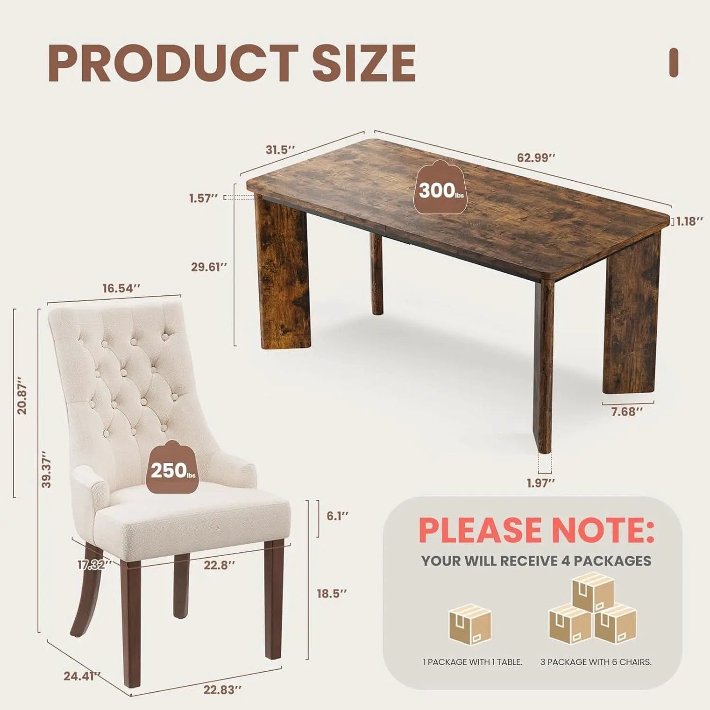 63 Inch Rectangular Industrial Dining Table Six Chairs from PriceLows™