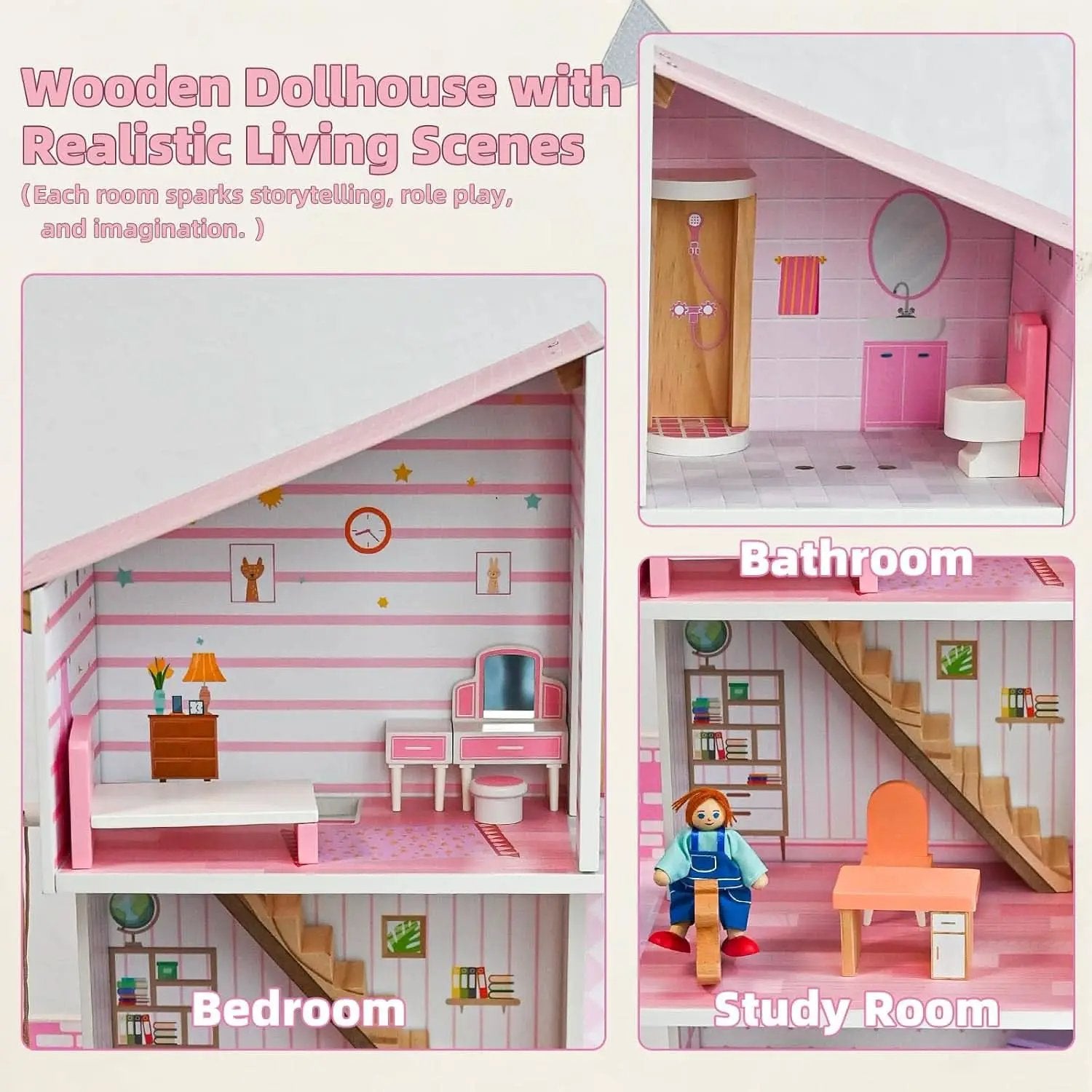 Wooden Dolls House Villa Style Premium Furnishings from PriceLows™