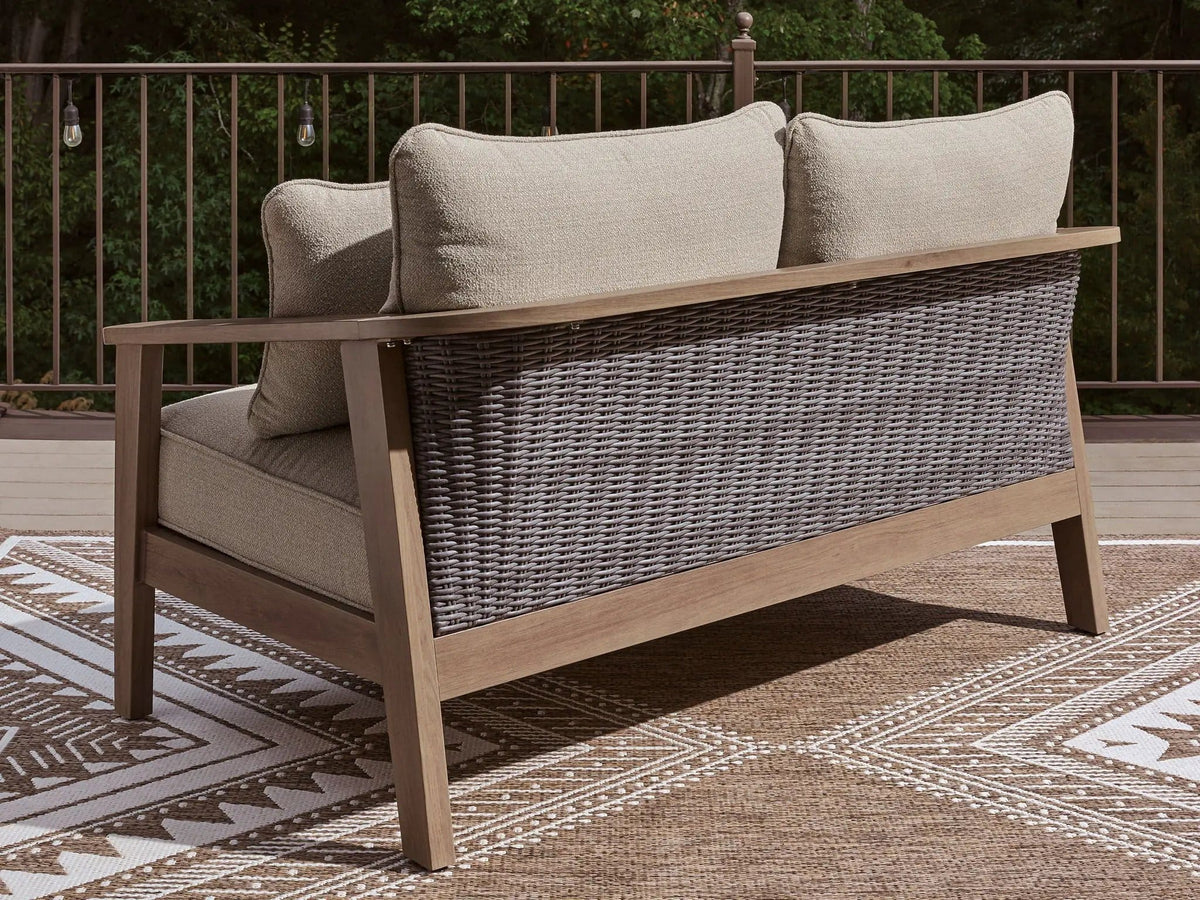 Harmony Headlands Loveseat With Cushion | 61.5 x 35.5 x 37.13 in | Polyester & Fabric | Natural / Gray