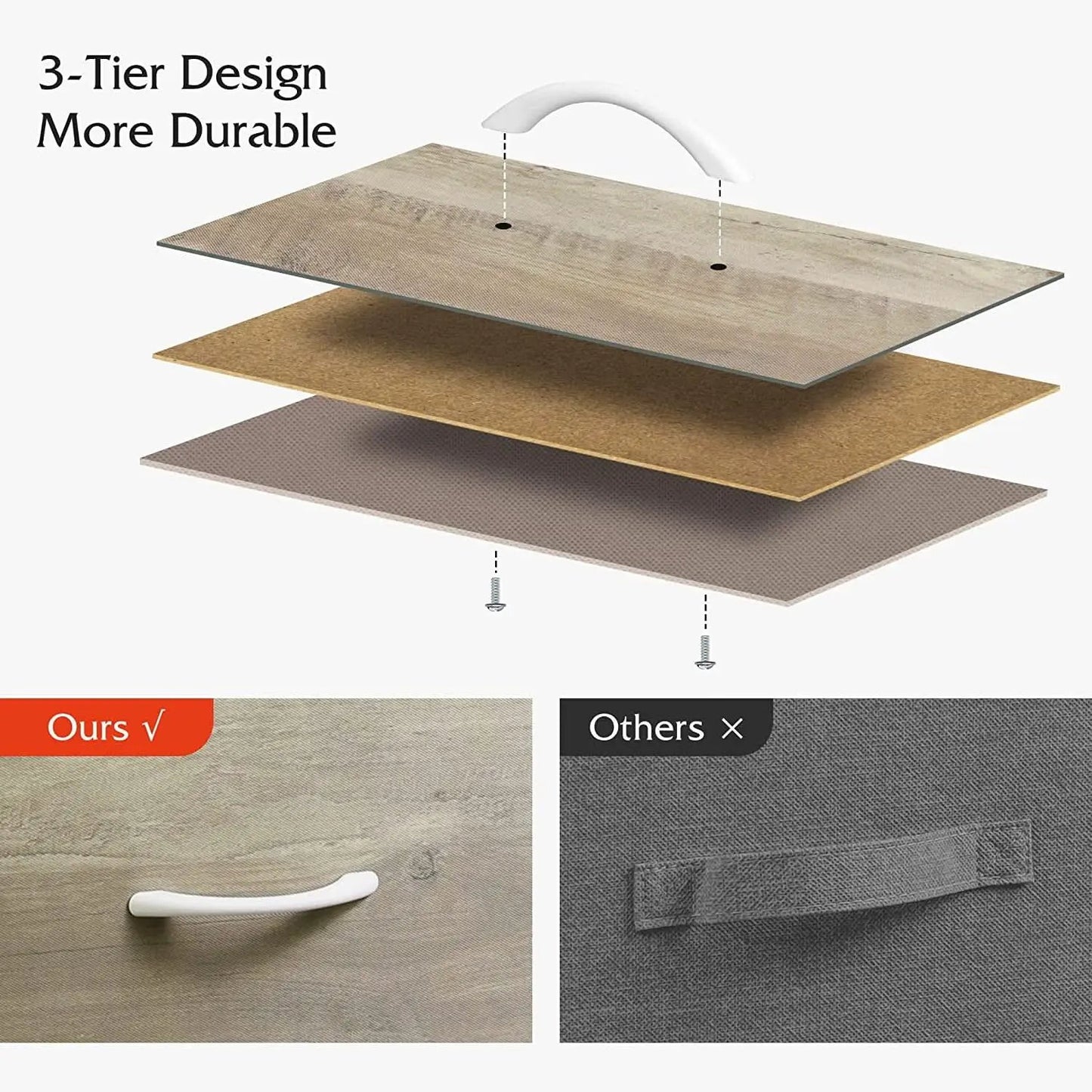 5 Drawer Wide Fabric Dresser Organizer With Wood Top from PriceLows™