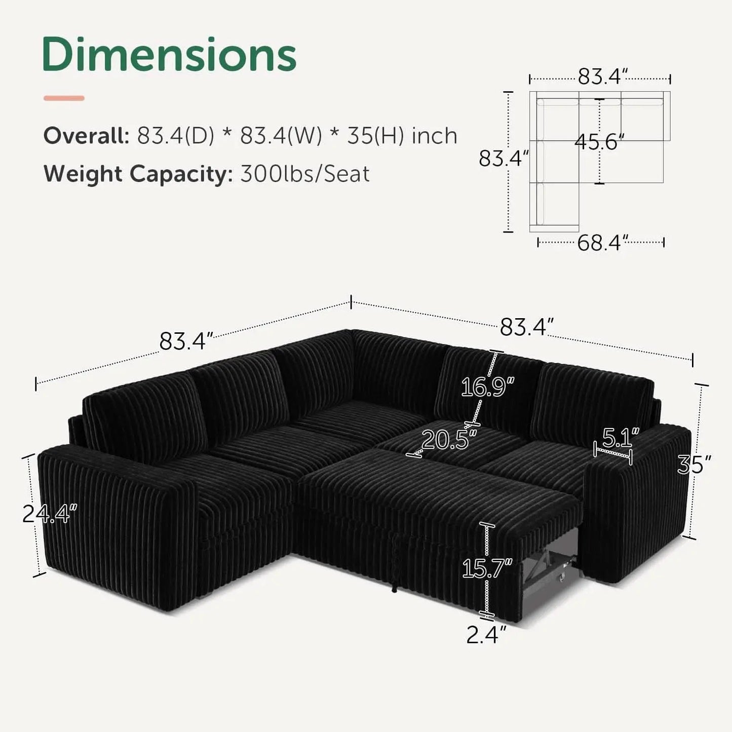 Modular Sleeper Sectional Sofa Charcoal With Storage from PriceLows™