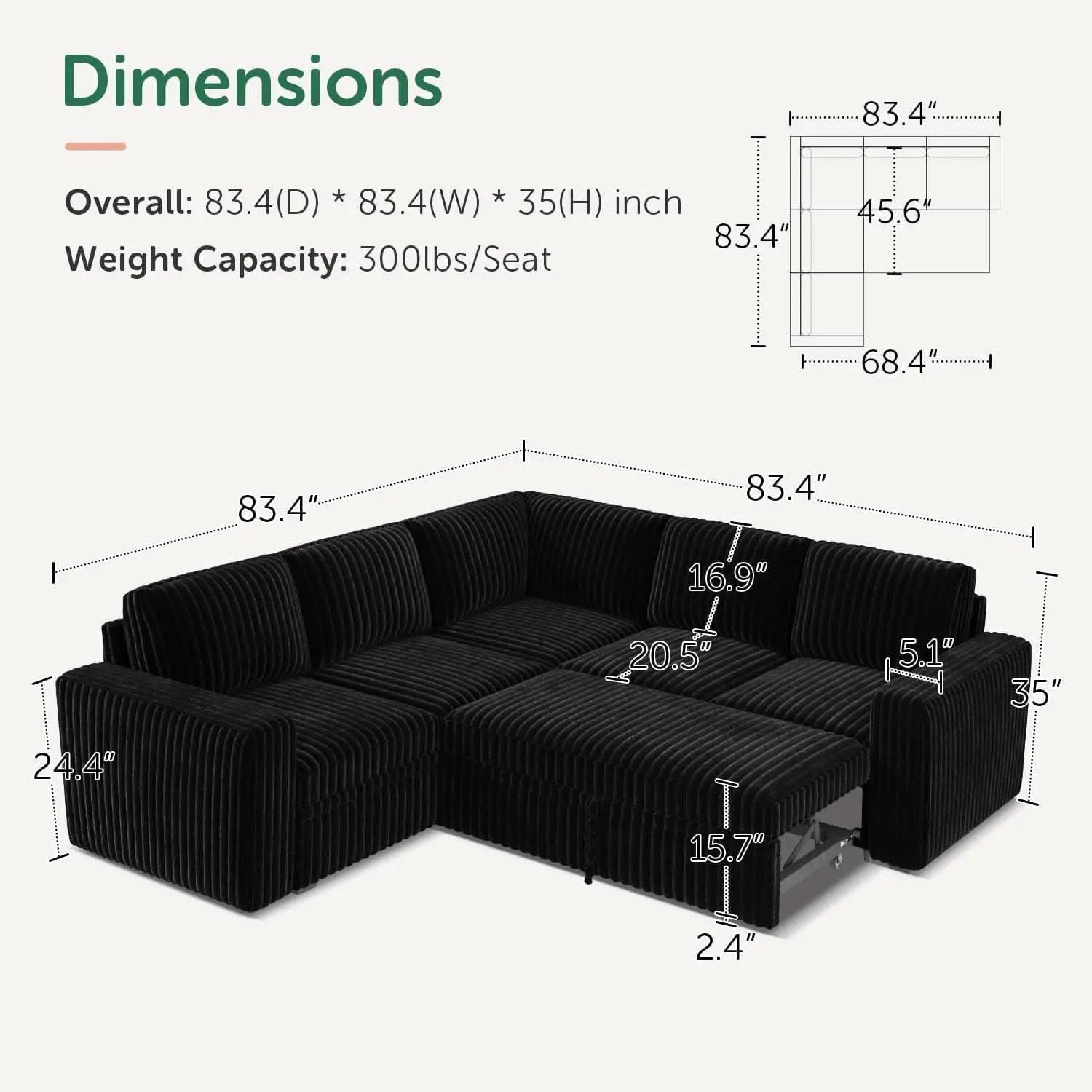 Modular Sleeper Sectional Sofa Charcoal With Storage from PriceLows™