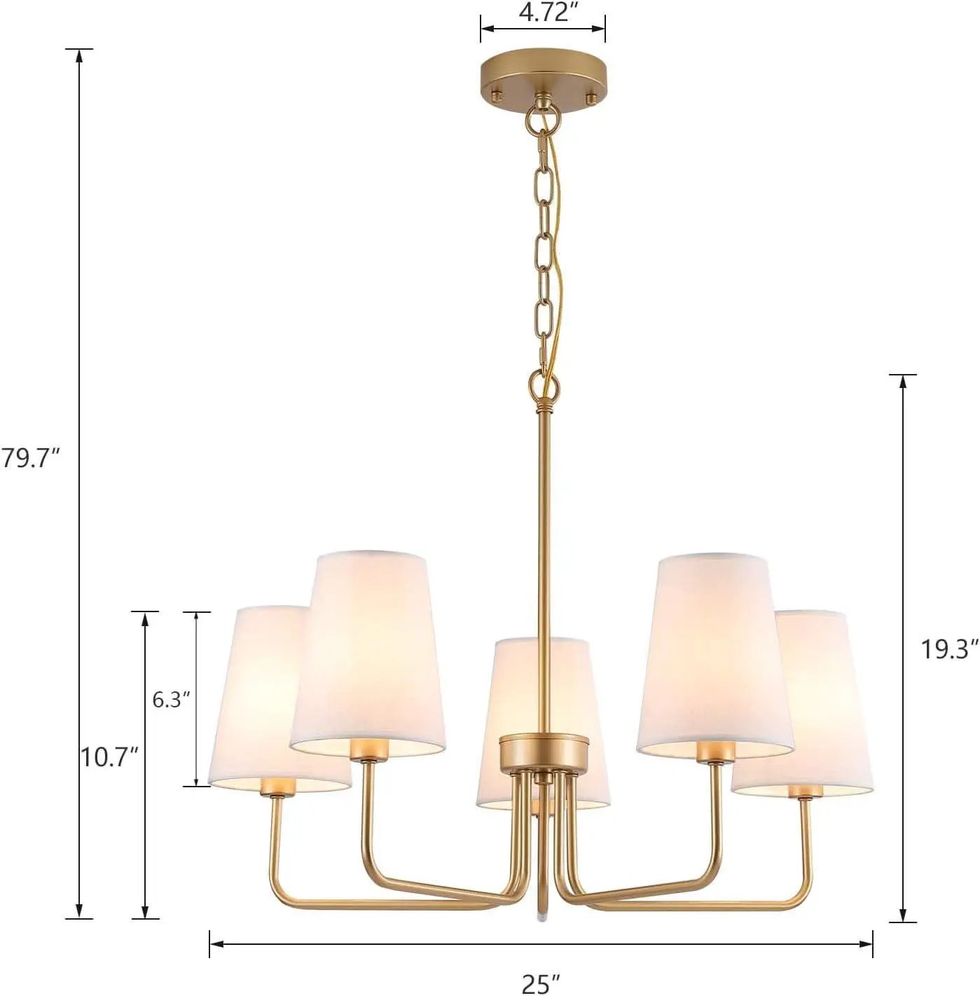Five Light Gilded Farmhouse Chandelier With White Shades from PriceLows™