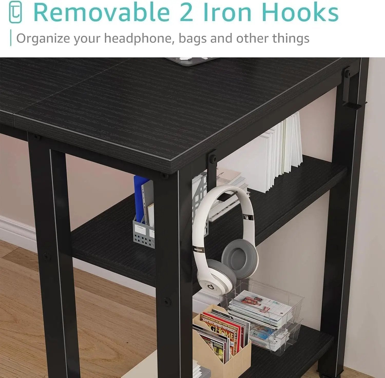 55 Inch Gaming Desk With Fabric Drawers And Shelves Black from PriceLows™