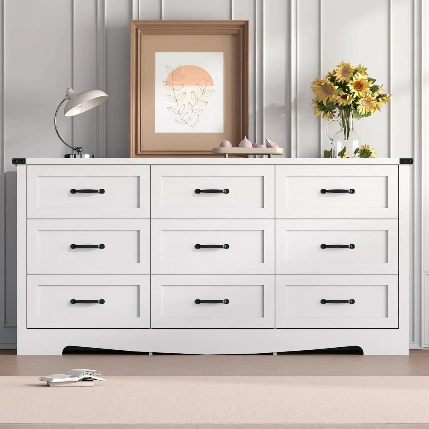 White 59 Inch Premium Modern Multicompartment Dresser from PriceLows™