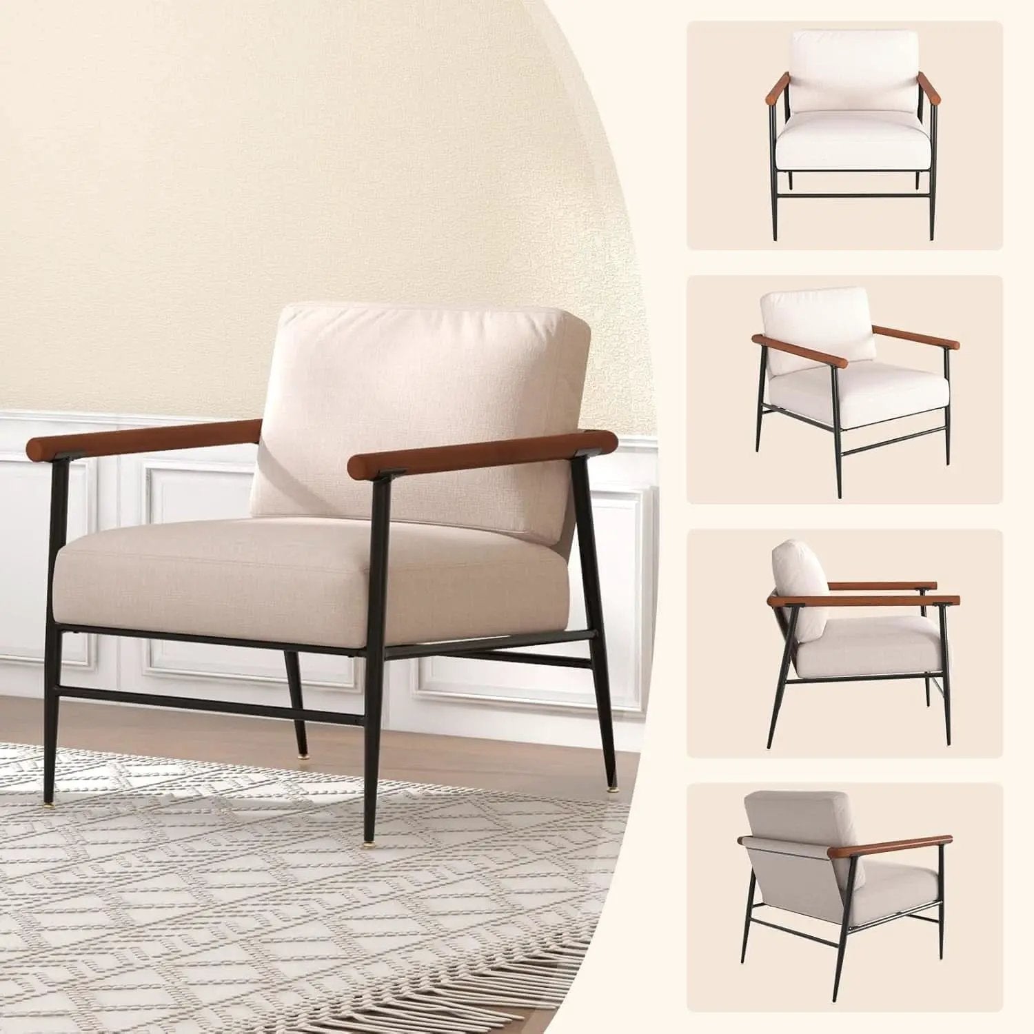 Mid Century Contemporary Accent Chair Linen Upholstery from PriceLows™