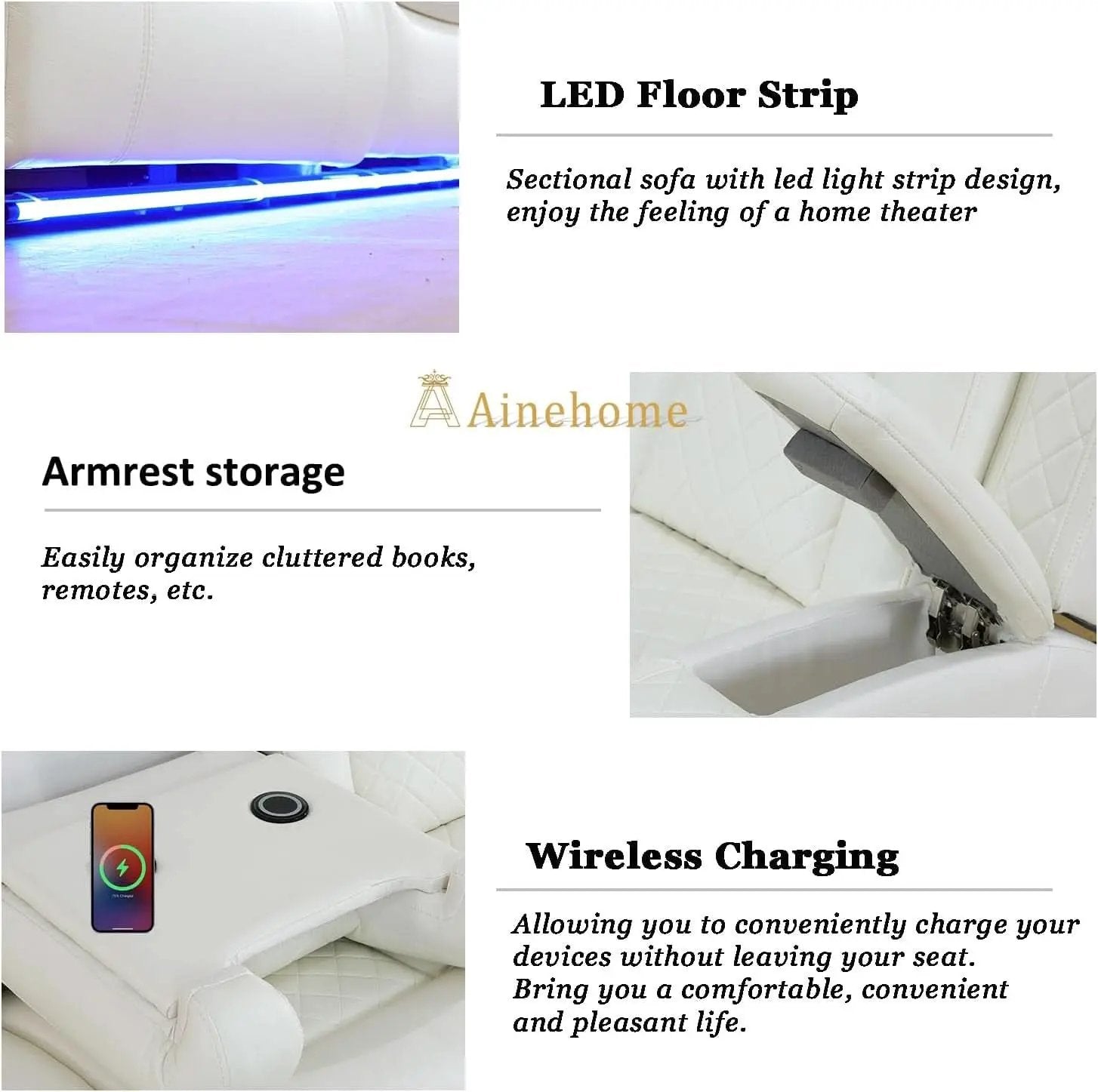 Power Recliner Sofa Set With Wireless Charging Creamy White from PriceLows™
