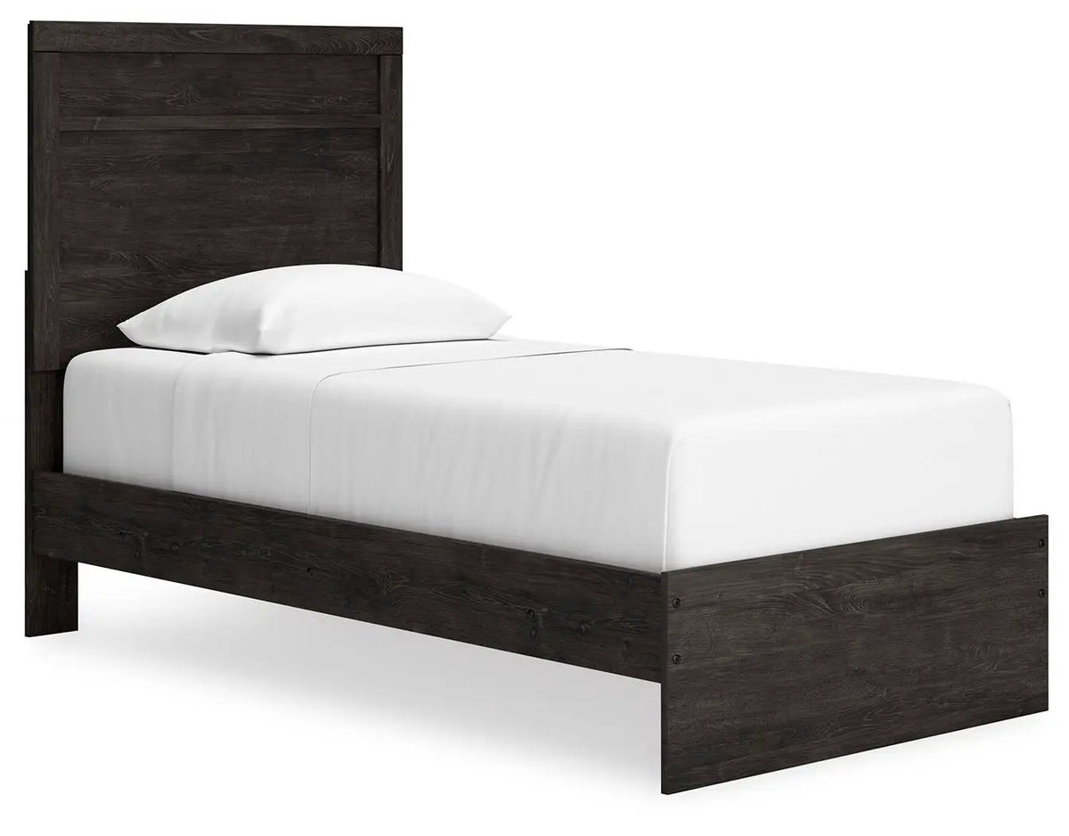 Belachime Panel Bed | Twin Size | Warm Oak Grain Finish | Modern Clean-Lined Style