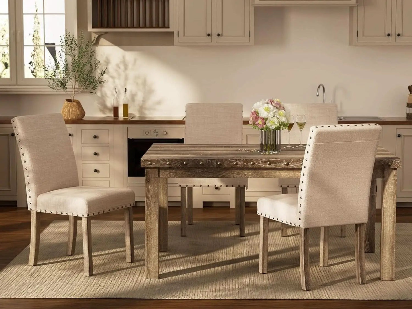 Rustic Dining Table Set Six NailheadAccents Chairs from PriceLows™
