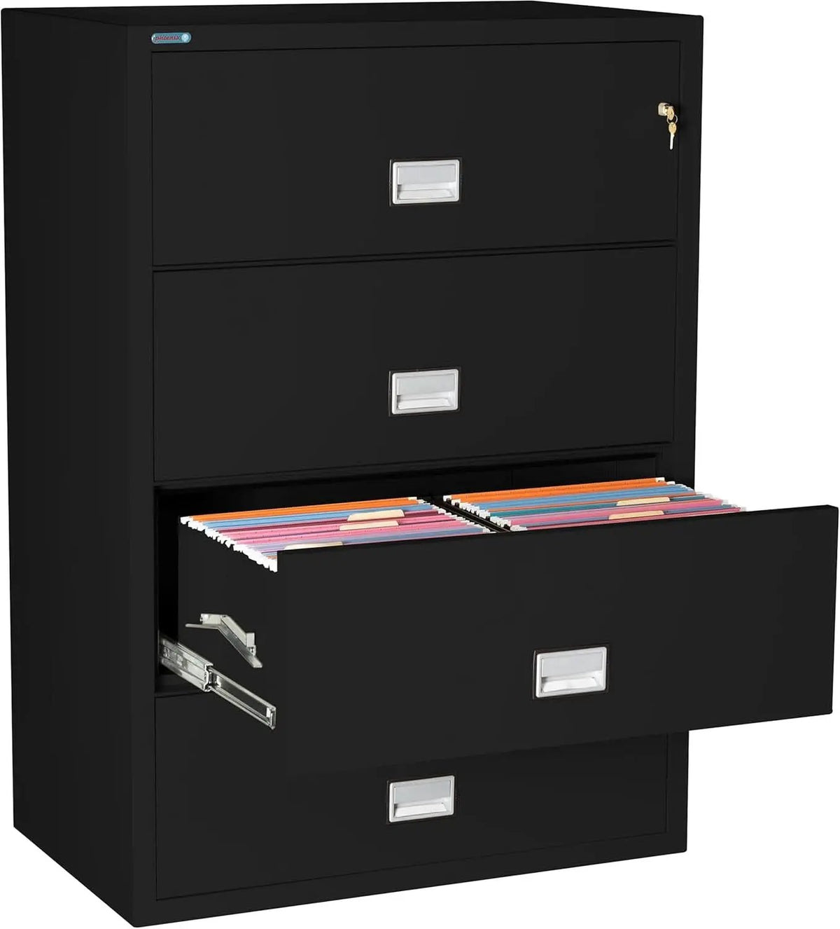 38 Inch Lateral 4 Drawer Fireproof File Cabinet With Key Lock Black from PriceLows™