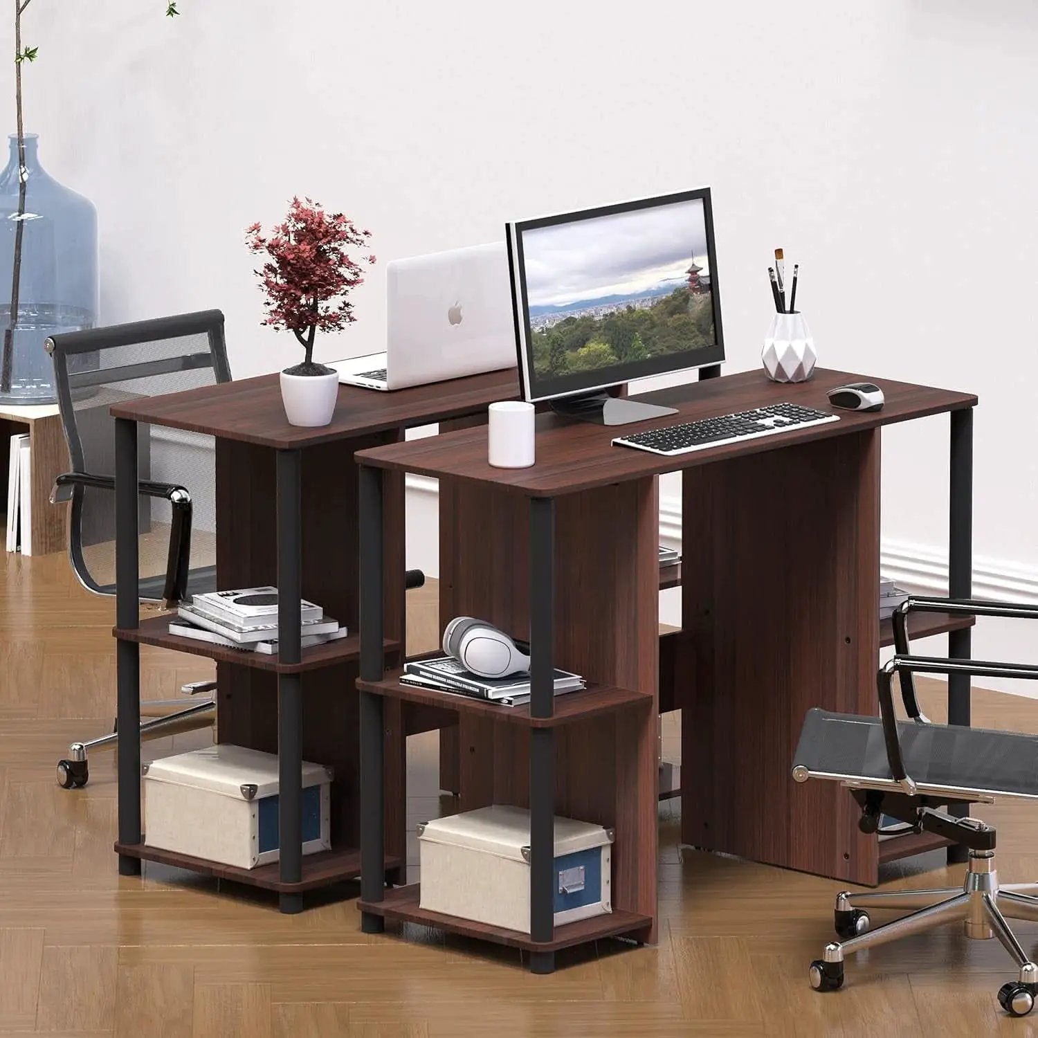 38 Inch Home Office Desk With Double Sided Shelves Cherry from PriceLows™