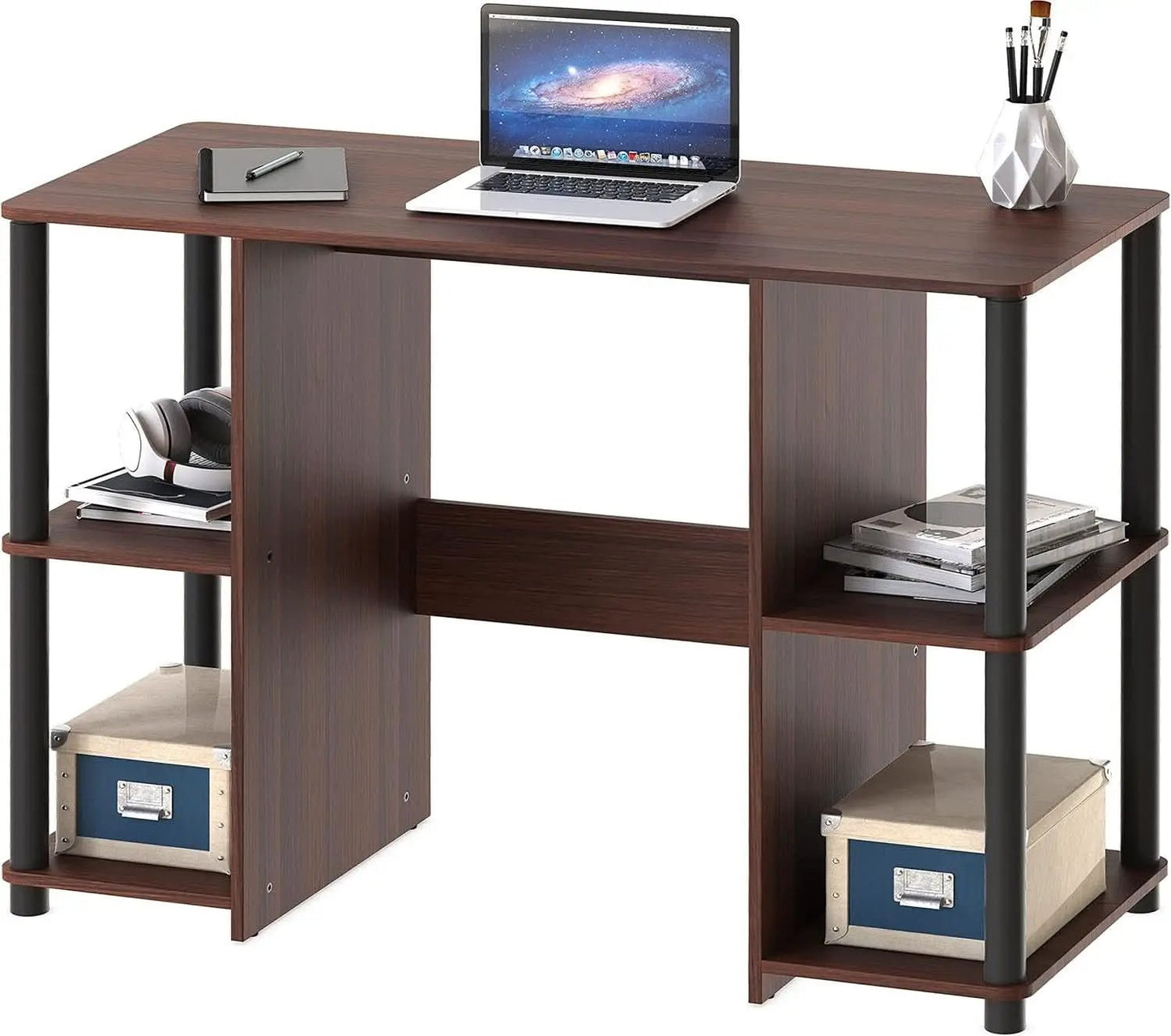 38 Inch Home Office Desk With Double Sided Shelves Cherry from PriceLows™