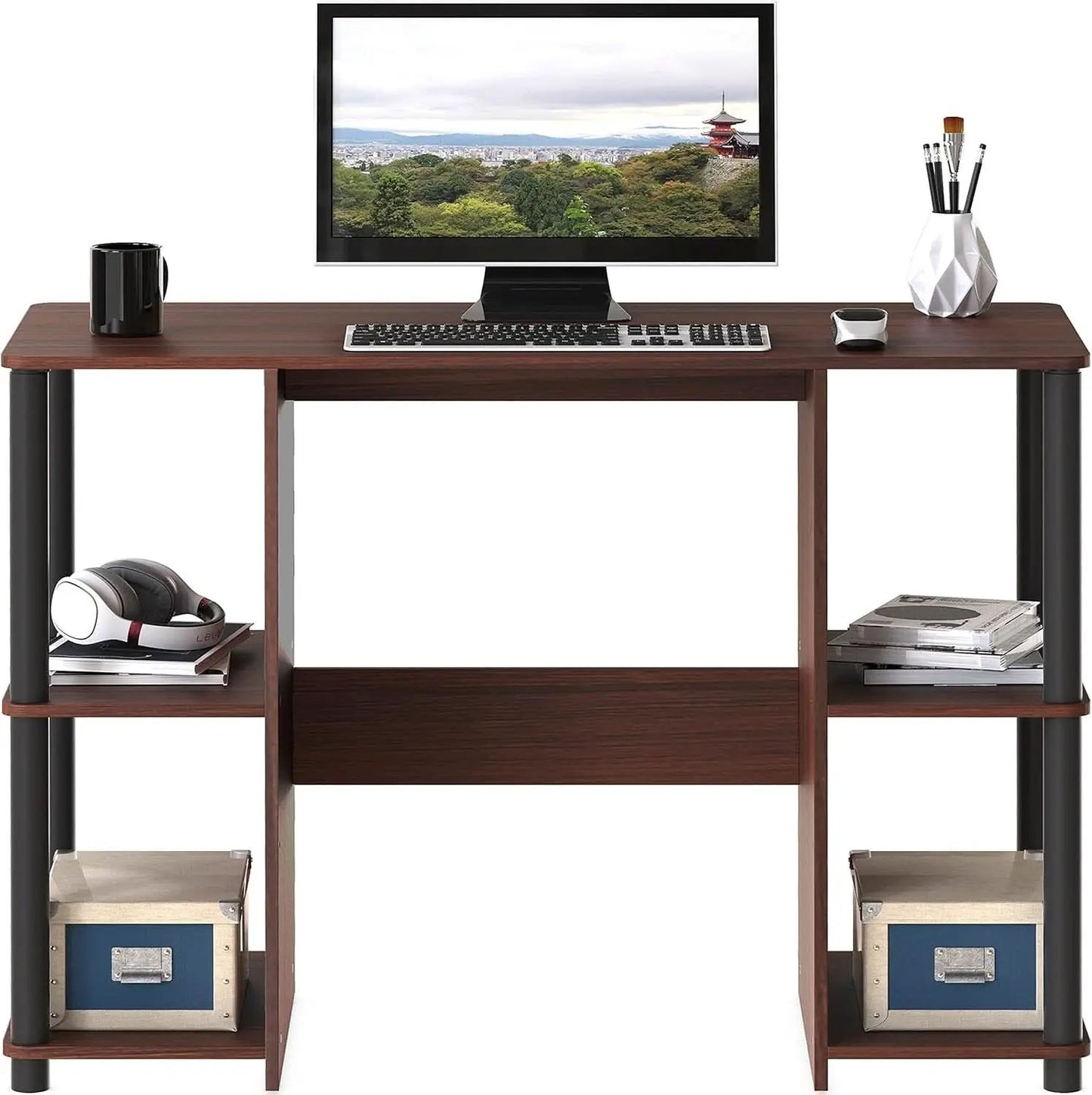 38 Inch Home Office Desk With Double Sided Shelves Cherry from PriceLows™