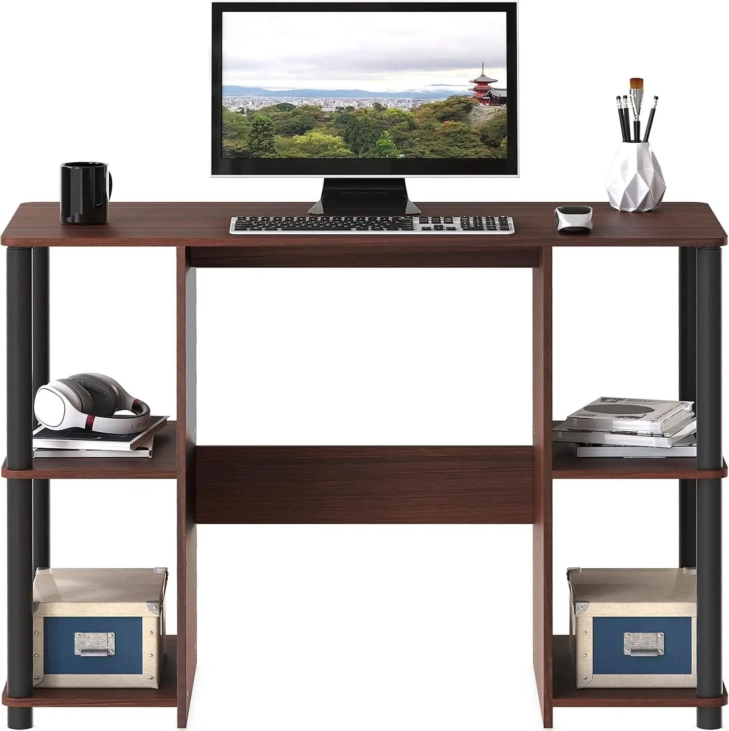38 Inch Home Office Desk With Double Sided Shelves Cherry from PriceLows™