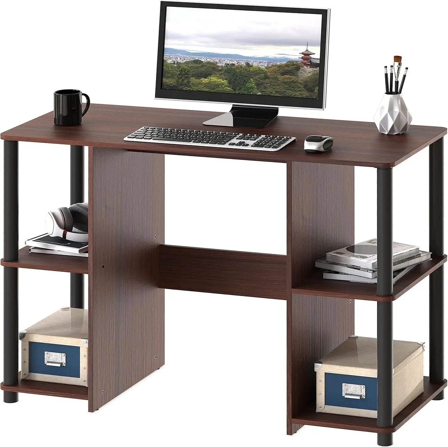 38 Inch Home Office Desk With Double Sided Shelves Cherry from PriceLows™