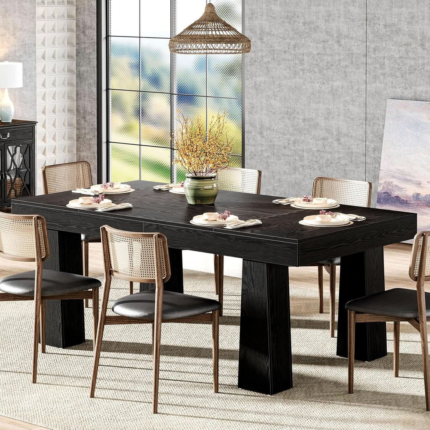 63 Inch Black Rectangular Dining Table With Heavy Duty Legs from PriceLows™