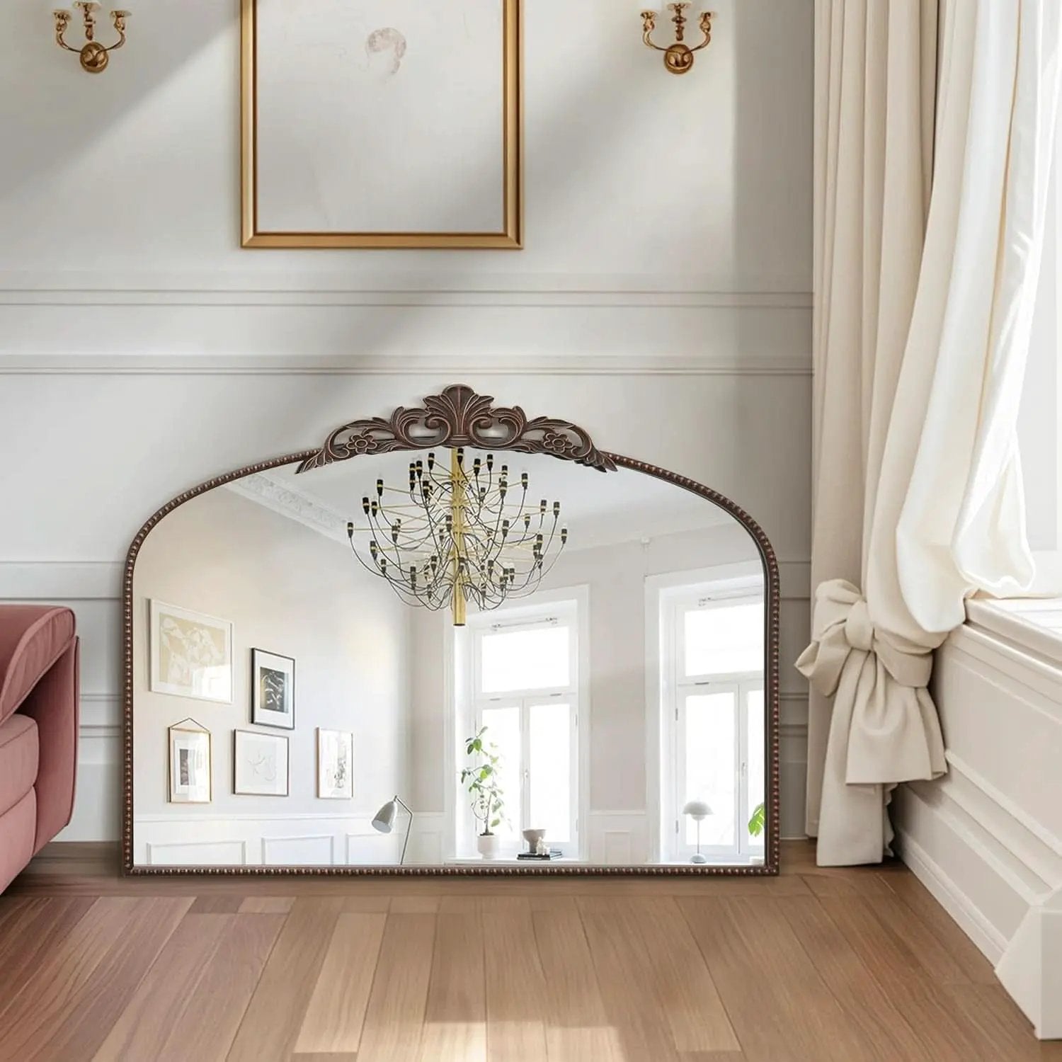 Bronze Vintage Baroque Mirror 40 By 30 Inch Arch Wall Mount from PriceLows™