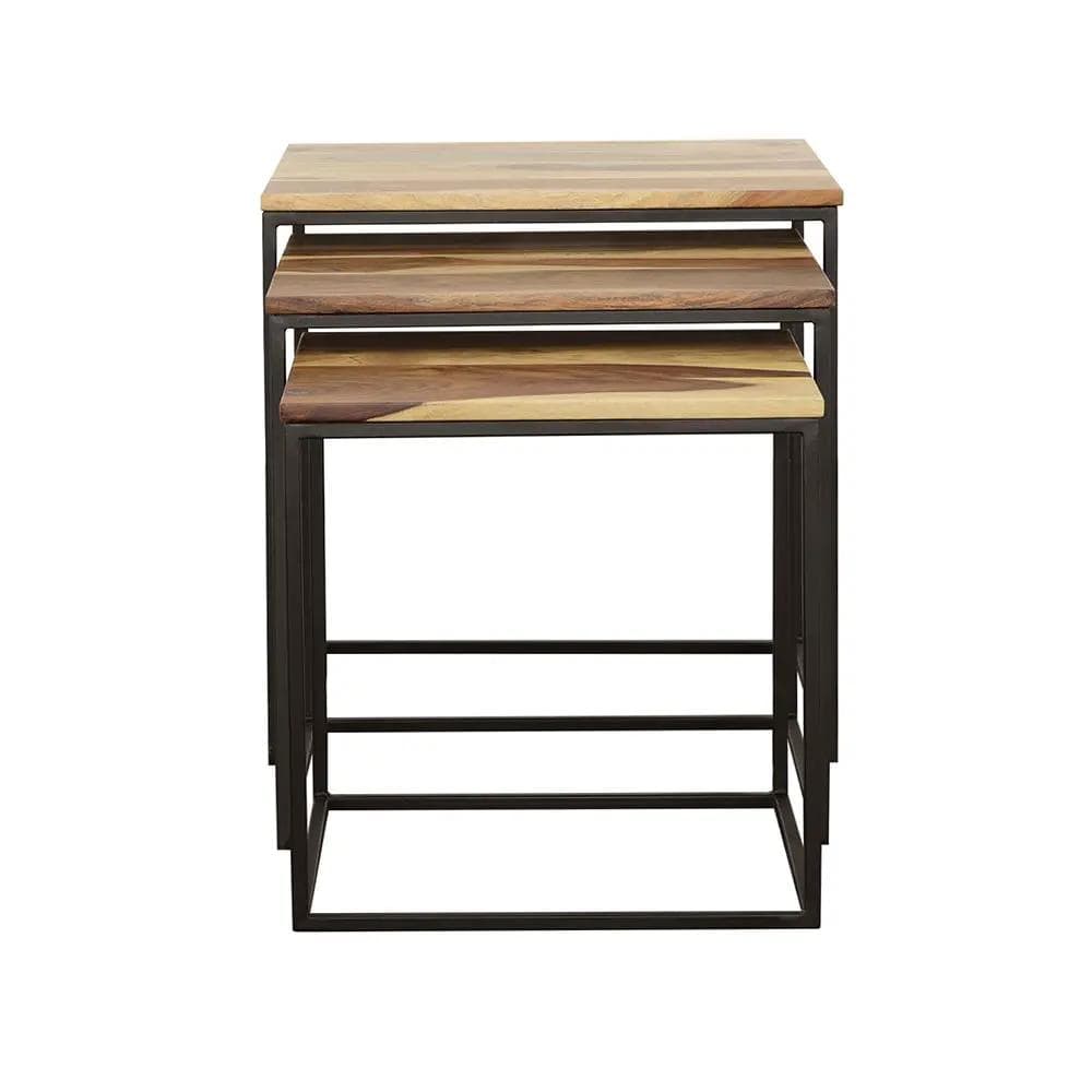 Belcourt 3-piece Square Nesting Tables Natural and | 3-Piece Set | Iron & Wood | Black
