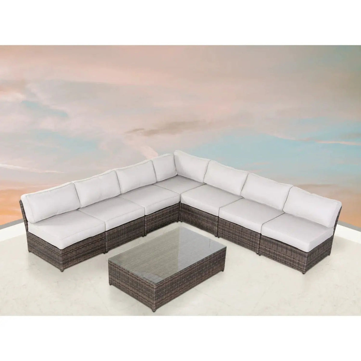 Outdoor Rattan Sectional Set | Half-Round HDPE Wicker | Rustproof Aluminum Frame | Fully Assembled