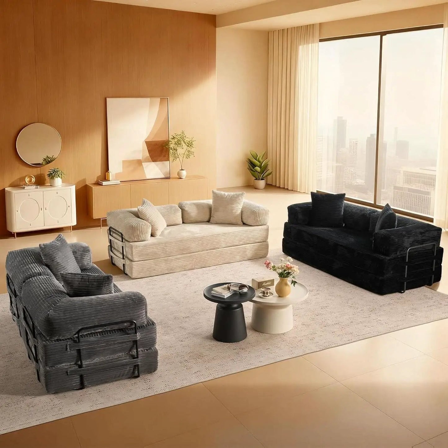 Grey Corduroy 81 Inch Ultracomfort Foldable SofaBed from PriceLows™