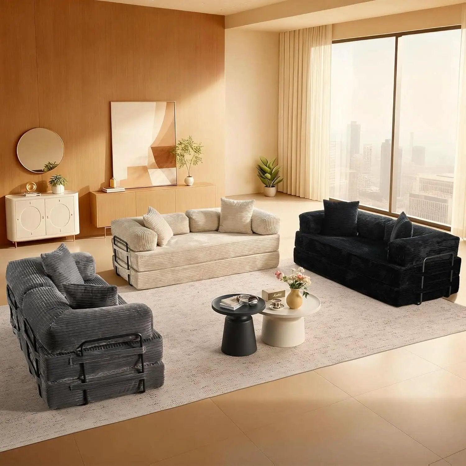 Grey Corduroy 81 Inch Ultracomfort Foldable SofaBed from PriceLows™
