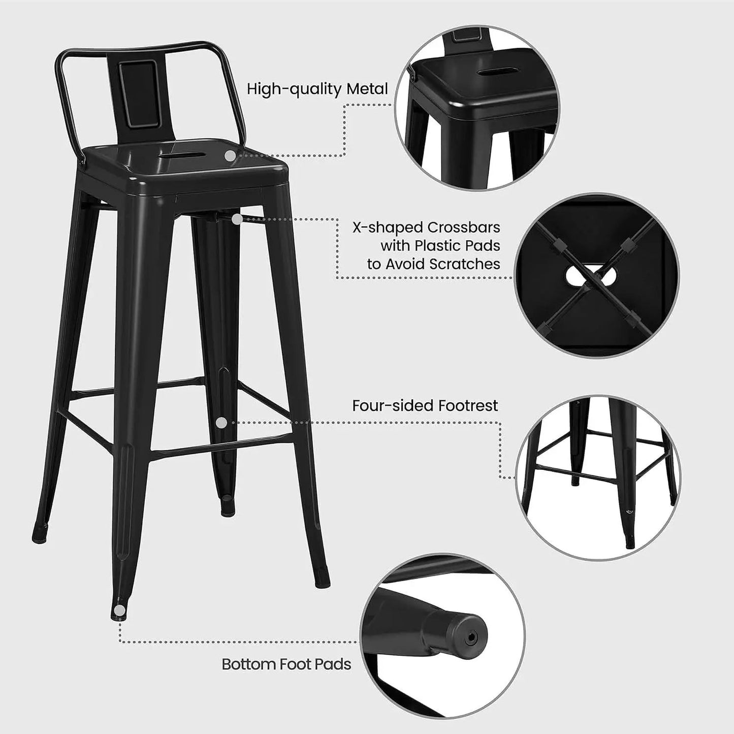 30 Inch Matte Black Metal Bar Stool Set Of 4 With Low Back from PriceLows™