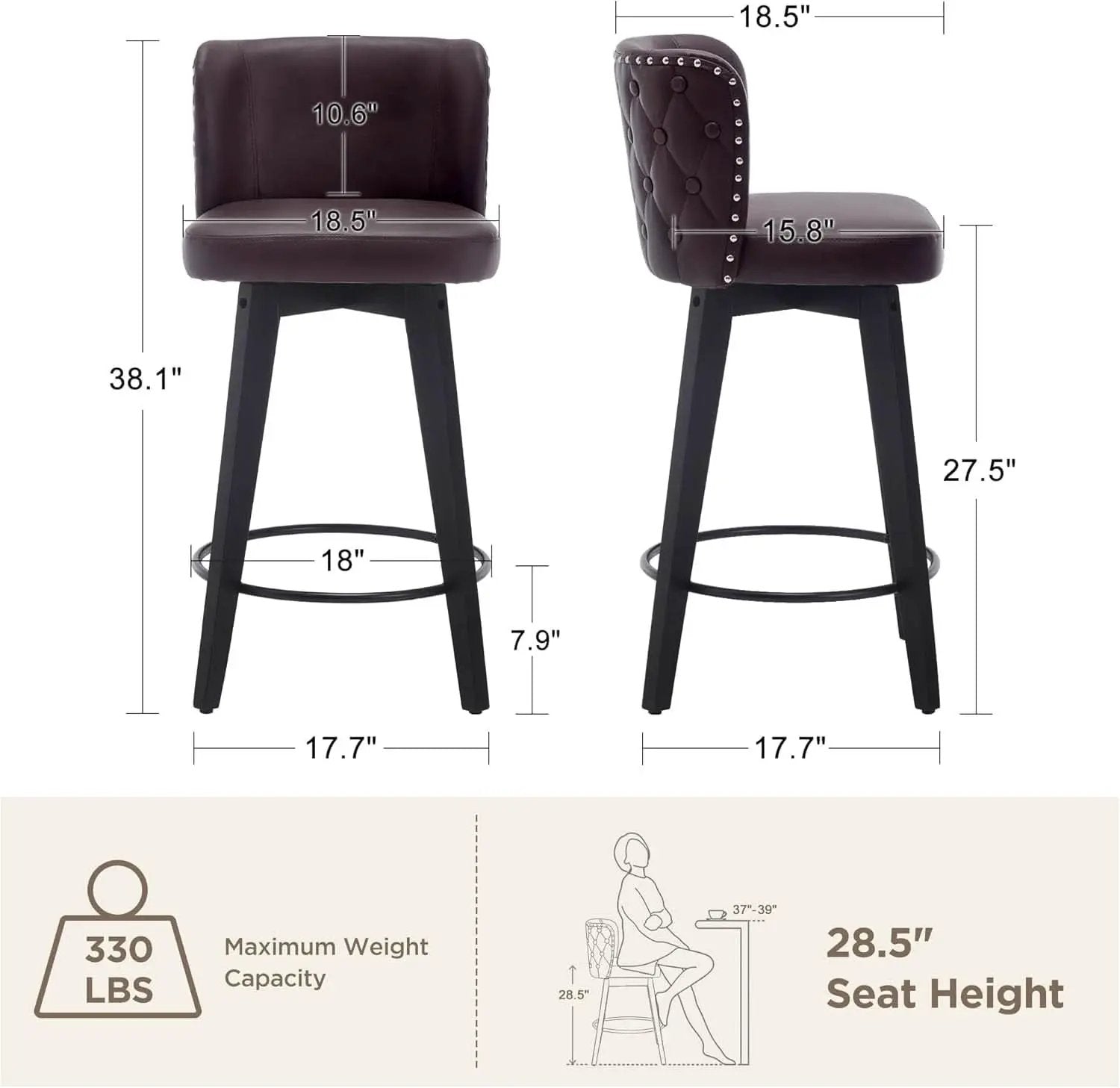 Swivel Bar Stools Set Of 3 Brown Counter Height 27.5in from PriceLows™