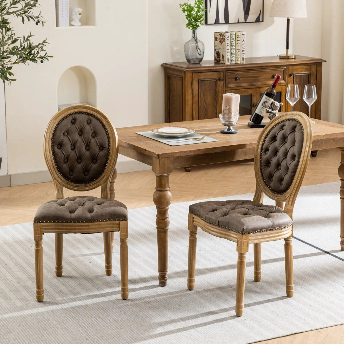 French Style Dining Chairs | Solid Wood Frame | Antique Painting | Hand-Pulled Buckle Decoration
